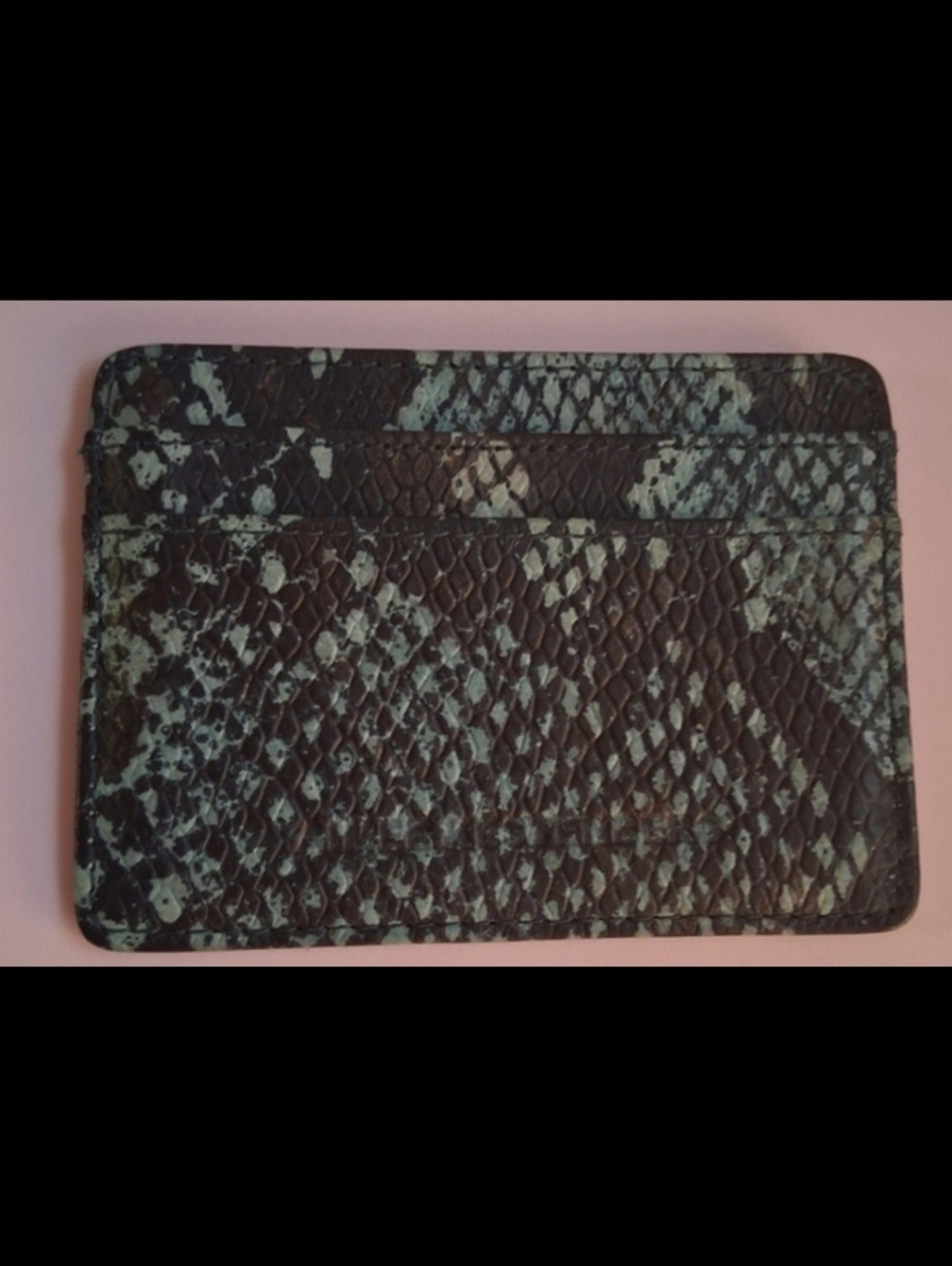 NWOT Aimee Kestenberg Aqua & Black Snake Emboss Leather Card Holder Wallet